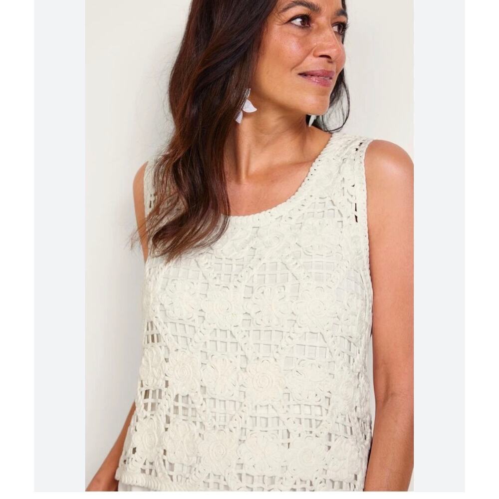 Soft Surroundings Crochet Knit Boho Sweater Tank White, XL